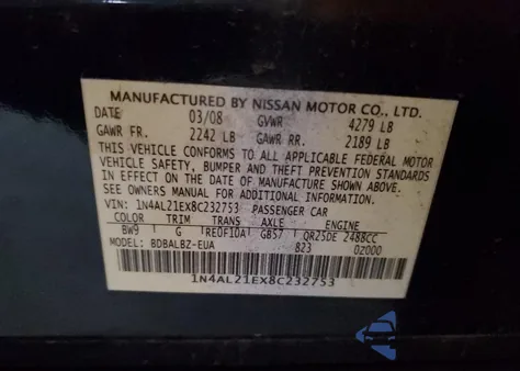 2008 Nissan Altima 2.5 z USA, uszkodzony, nr VIN 1N4AL21EX8C232753
